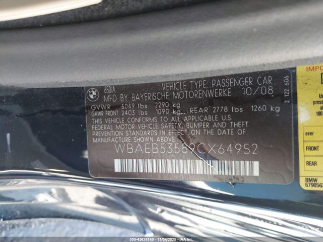 2009 BMW 650I WBAEB53589CX64952 Photo 8