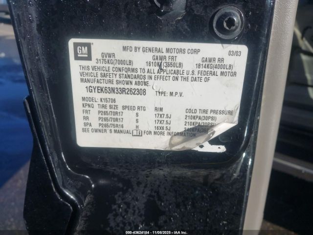 2003 CADILLAC ESCALADE 1GYEK63N33R262308 Photo 8