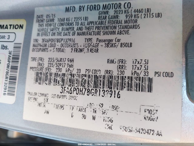 2016 FORD FUSION 3FA6P0H78GR132916 Photo 8