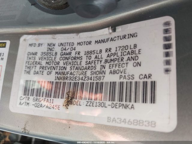 2004 TOYOTA COROLLA 1NXBR32E34Z341587 Photo 8