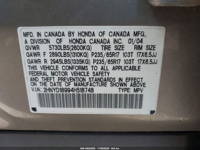 2004 ACURA MDX 2HNYD18994H518748 Photo 8