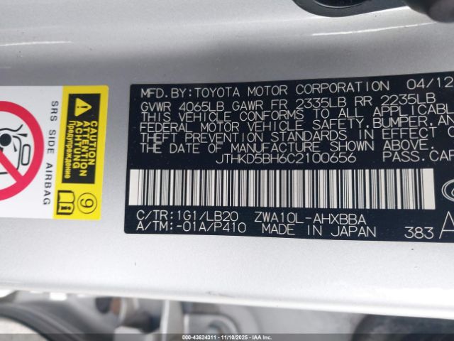 2012 LEXUS CT 200H JTHKD5BH6C2100656 Photo 8