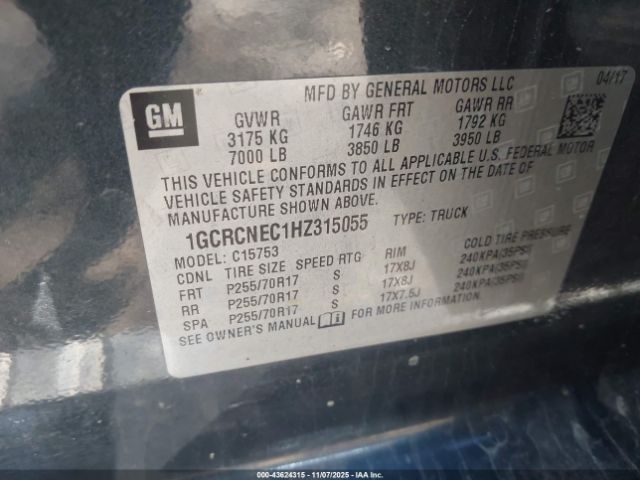 2017 CHEVROLET SILVERADO 1500 1GCRCNEC1HZ315055 Photo 8