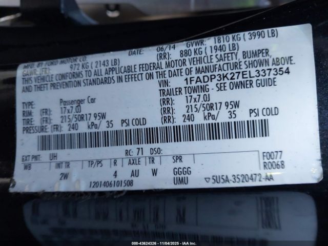 2014 FORD FOCUS 1FADP3K27EL337354 Photo 8