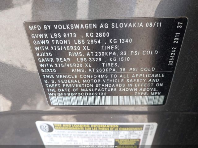 2012 VOLKSWAGEN TOUAREG WVGFF9BP3CD002132 Photo 8