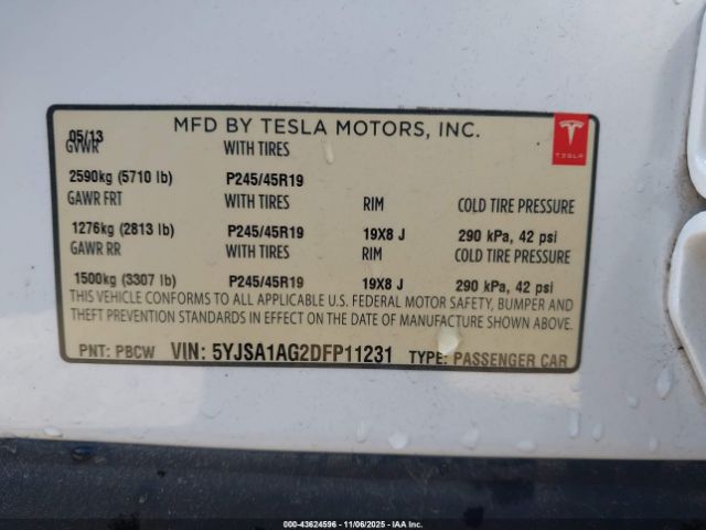 2013 TESLA MODEL S 5YJSA1AG2DFP11231 Photo 8