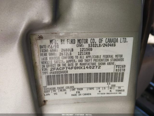 1991 FORD CROWN VICTORIA 2FACP74F0MX140272 Photo 8