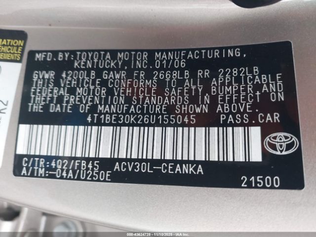 2006 TOYOTA CAMRY 4T1BE30K26U155045 Photo 8