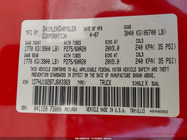2007 DODGE RAM 1500 1D7HU18287J603369 Photo 8