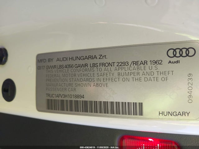 2017 AUDI TTS TRUC1AFV3H1018894 Photo 8