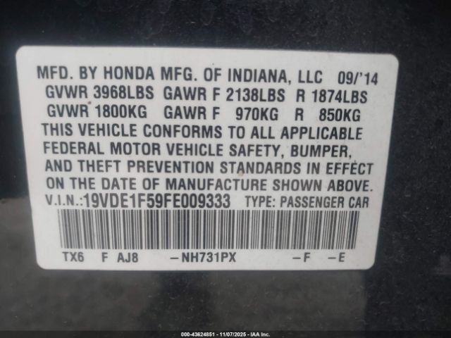 2015 ACURA ILX 19VDE1F59FE009333 Photo 8
