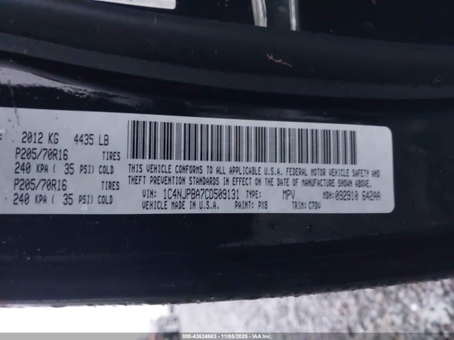 Продажа на аукционе авто 2012 Jeep Patriot Sport, vin: 1C4NJPBA7CD509131, номер лота: 43624863