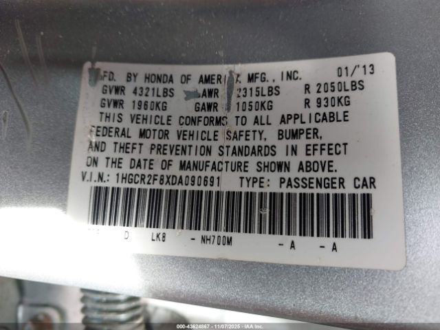 2013 HONDA ACCORD SDN 1HGCR2F8XDA090691 Photo 8