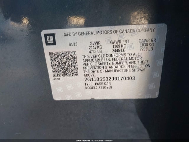 2018 CHEVROLET IMPALA 2G1105S32J9170403 Photo 8