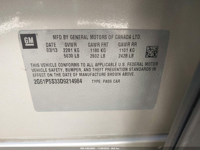 2013 CADILLAC XTS 2G61P5S33D9214984 Photo 8