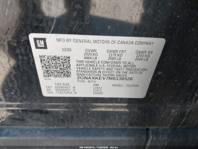 2021 CHEVROLET EQUINOX 2GNAXKEV7M6138526 Photo 8