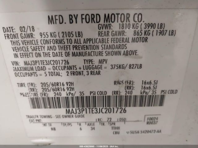2018 FORD ECOSPORT MAJ3P1TE3JC201726 Photo 8