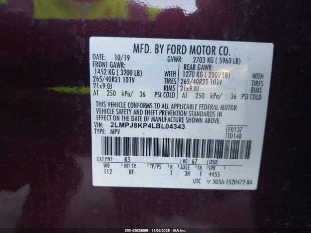 2020 LINCOLN NAUTILUS 2LMPJ8KP4LBL04343 Photo 8