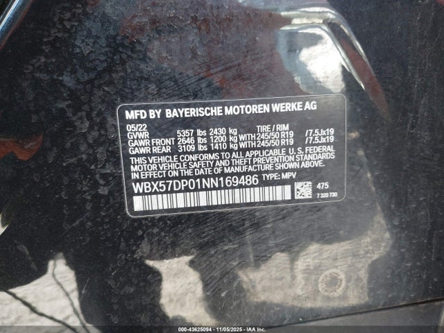 WBX57DP01NN169486 BMW X3 Xdrive30i