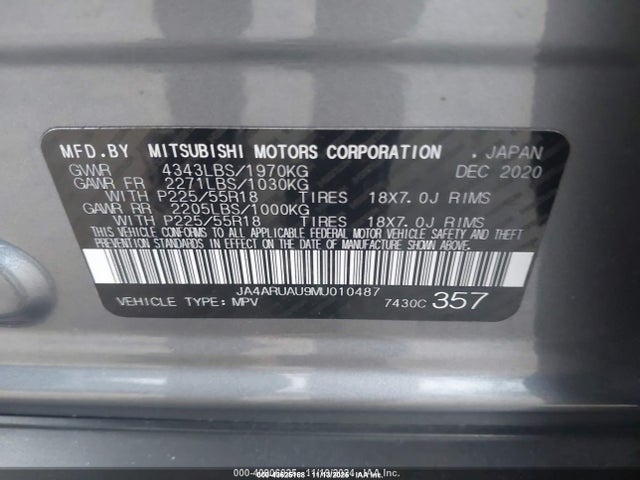Aukcja sprzedaży 2021 Mitsubishi Outlander Sport 2.0 Be /2.0 Es /2.0 Le /2.0 Se, vin: JA4ARUAU9MU010487, numer aukcji: 43625168