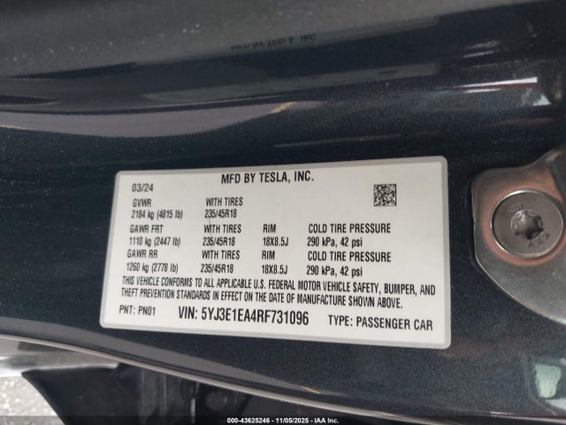 2024 TESLA MODEL 3 5YJ3E1EA4RF731096 Photo 8