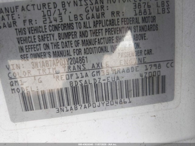3N1AB7AP0JY204861 Nissan SENTRA SV