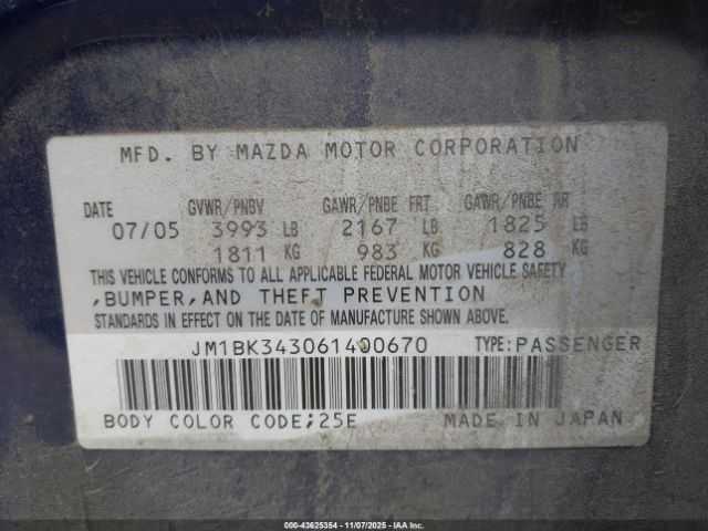 2006 MAZDA MAZDA3 JM1BK343061400670 Photo 8