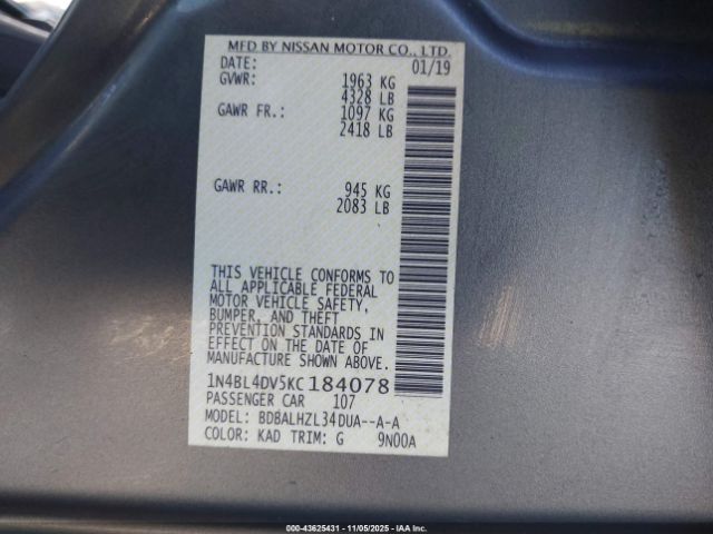 2019 NISSAN ALTIMA 1N4BL4DV5KC184078 Photo 8