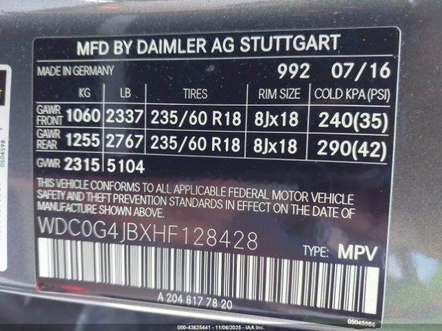 2017 MERCEDES-BENZ GLC 300 WDC0G4JBXHF128428 Photo 8