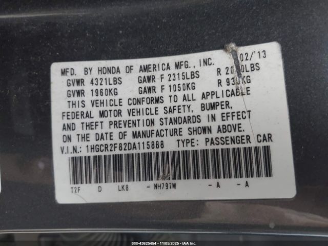 2013 HONDA ACCORD SDN 1HGCR2F82DA115888 Photo 8