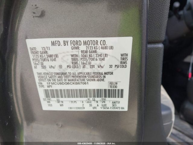 2012 FORD ESCAPE 1FMCU9DG6CKB67061 Photo 8