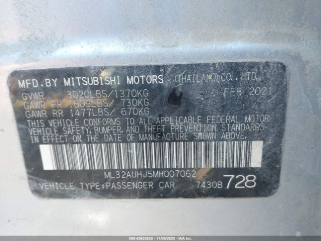 2021 MITSUBISHI MIRAGE ML32AUHJ5MH007062 Photo 8