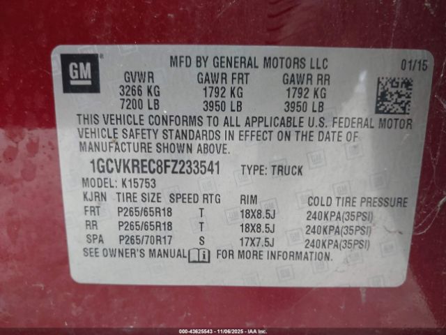 2015 CHEVROLET SILVERADO 1500 1GCVKREC8FZ233541 Photo 8