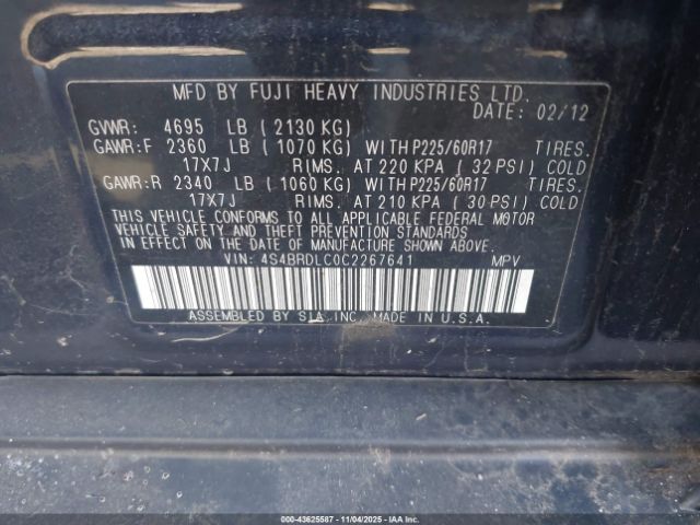 2012 SUBARU OUTBACK 4S4BRDLC0C2267641 Photo 8