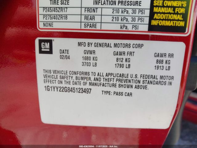 2004 CHEVROLET CORVETTE 1G1YY22G845123497 Photo 8