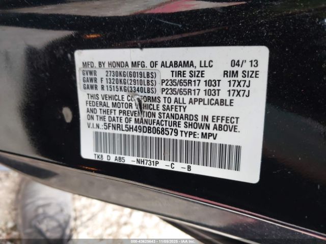 2013 HONDA ODYSSEY 5FNRL5H49DB068579 Photo 8