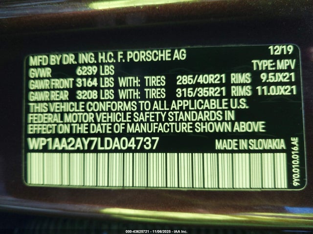 2020 PORSCHE CAYENNE WP1AA2AY7LDA04737 Photo 8