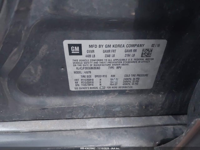 Buick luv - vvt, alum gme e85 max 2016 KL4CJFSB3GB635363 Image 9