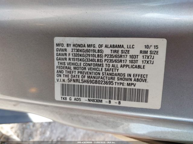 2016 HONDA ODYSSEY 5FNRL5H69GB023695 Photo 8