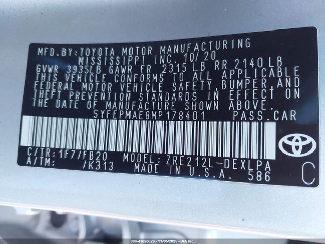 Toyota COROLLA LE 2021 5YFEPMAE8MP178401 Image 9
