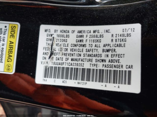 2012 ACURA TL 19UUA8F71CA039052 Photo 8