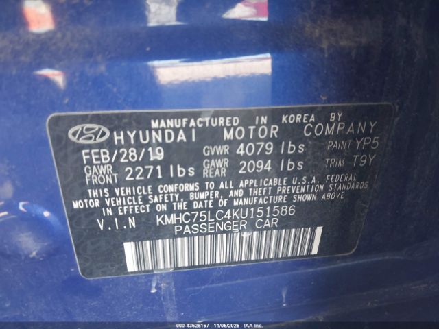 2019 HYUNDAI IONIQ HYBRID KMHC75LC4KU151586 Photo 8