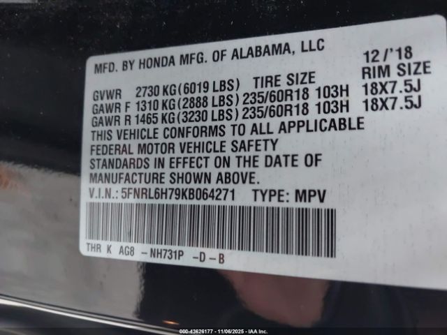 2019 HONDA ODYSSEY 5FNRL6H79KB064271 Photo 8