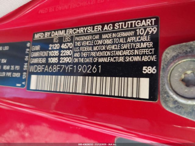 2000 MERCEDES-BENZ SL 500 WDBFA68F7YF190261 Photo 8