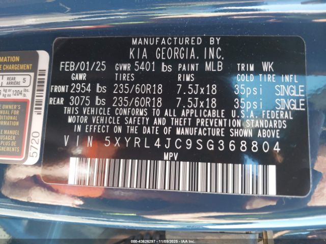 2025 KIA SORENTO 5XYRL4JC9SG368804 Photo 8