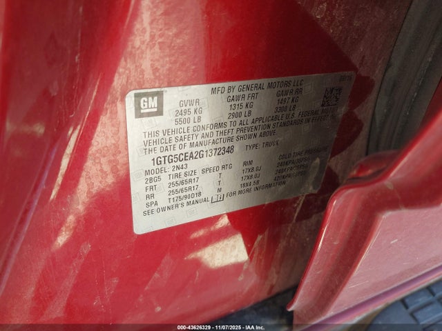 43626329 :رقم المزاد ، 1GTG5CEA2G1372348 vin ، 2016 Gmc Canyon Sle مزاد بيع