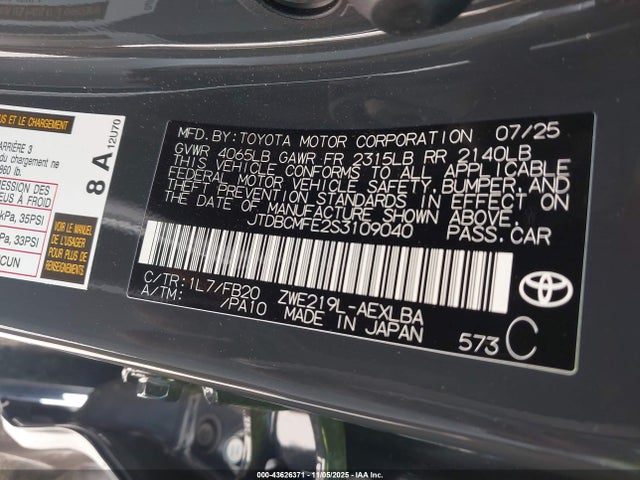 Toyota Corolla Hybrid Le 2025 JTDBCMFE2S3109040 Image 9