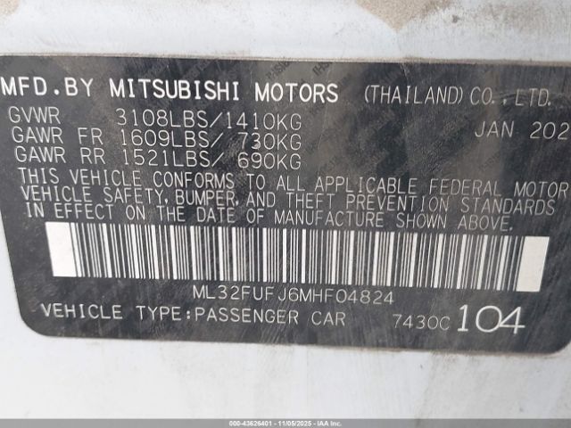 2021 MITSUBISHI MIRAGE G4 ML32FUFJ6MHF04824 Photo 8