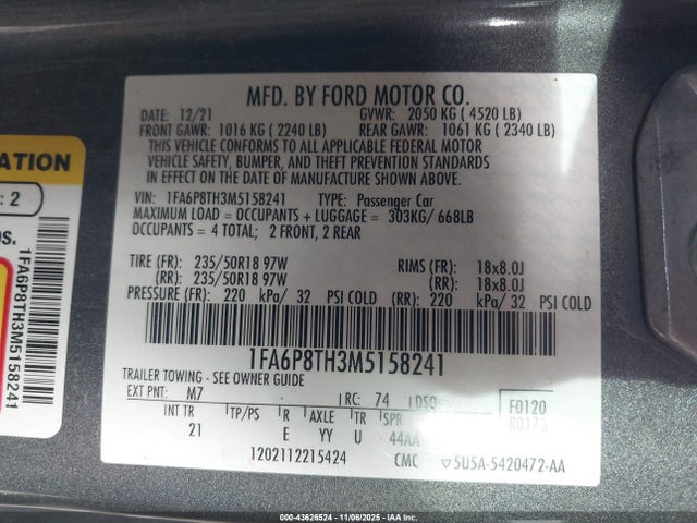 2021 FORD MUSTANG 1FA6P8TH3M5158241 Photo 8