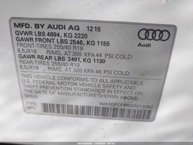 2016 AUDI Q3 WA1GFCFSXGR013362 Photo 8